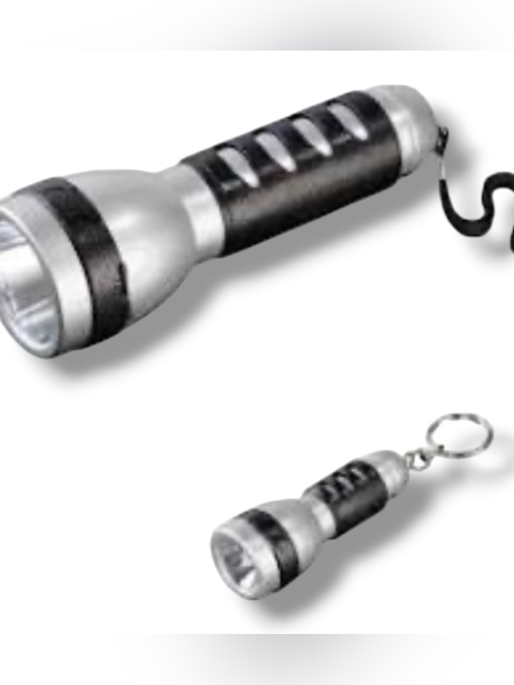 2-piece silver and black rubber grips handheld
LED flashlight set, New